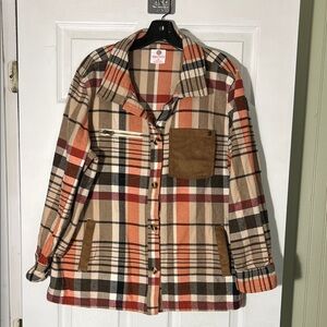 Marleylilly Stylish Plaid Utility Jacket in Brown and Orange